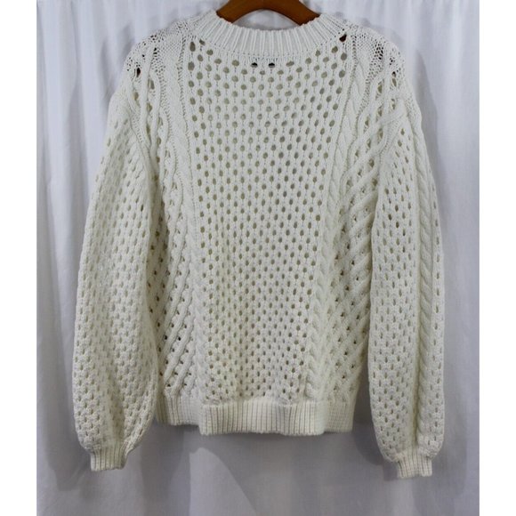 Reiss Womens Cream Lauren Chunky Open Knit Cotton Blend Pullover Sweater M - Picture 7 of 8